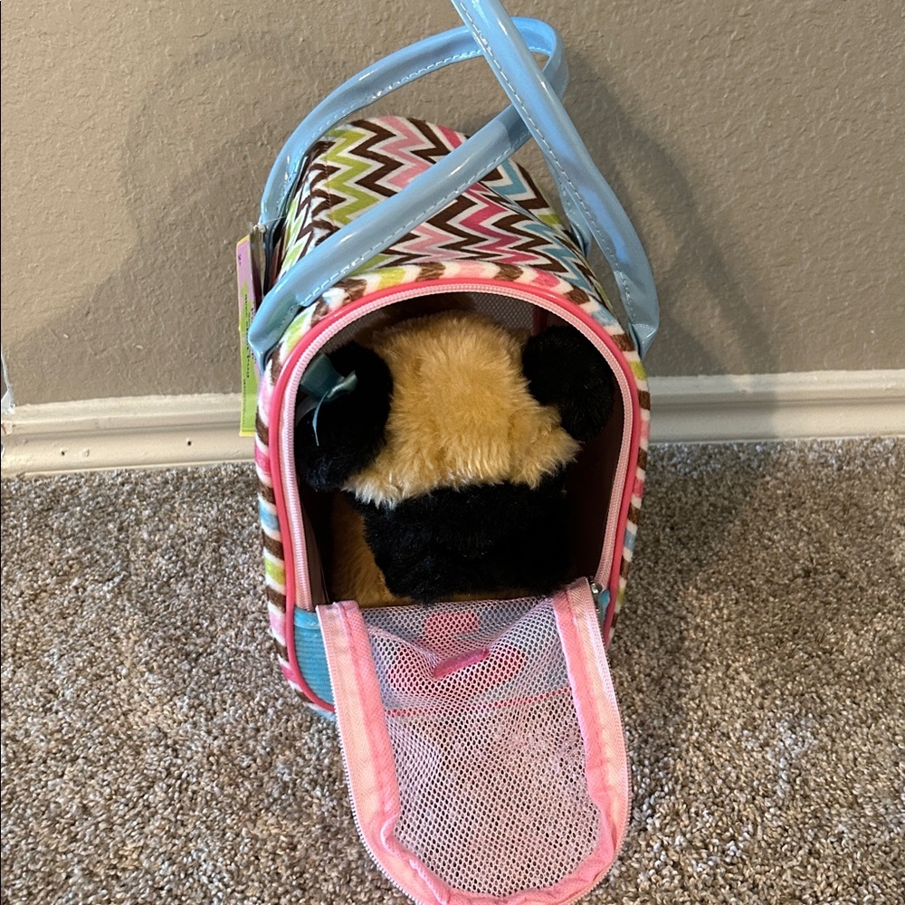 Colorful Zigzag Print Bag with Pug Pup